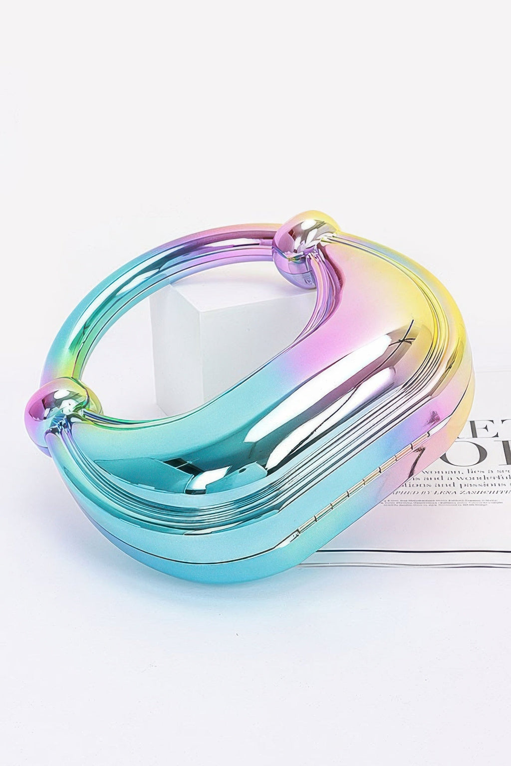 Holographic Iridescent Crescent Acrylic Bag | Arch Handle Gold Chain Crossbody