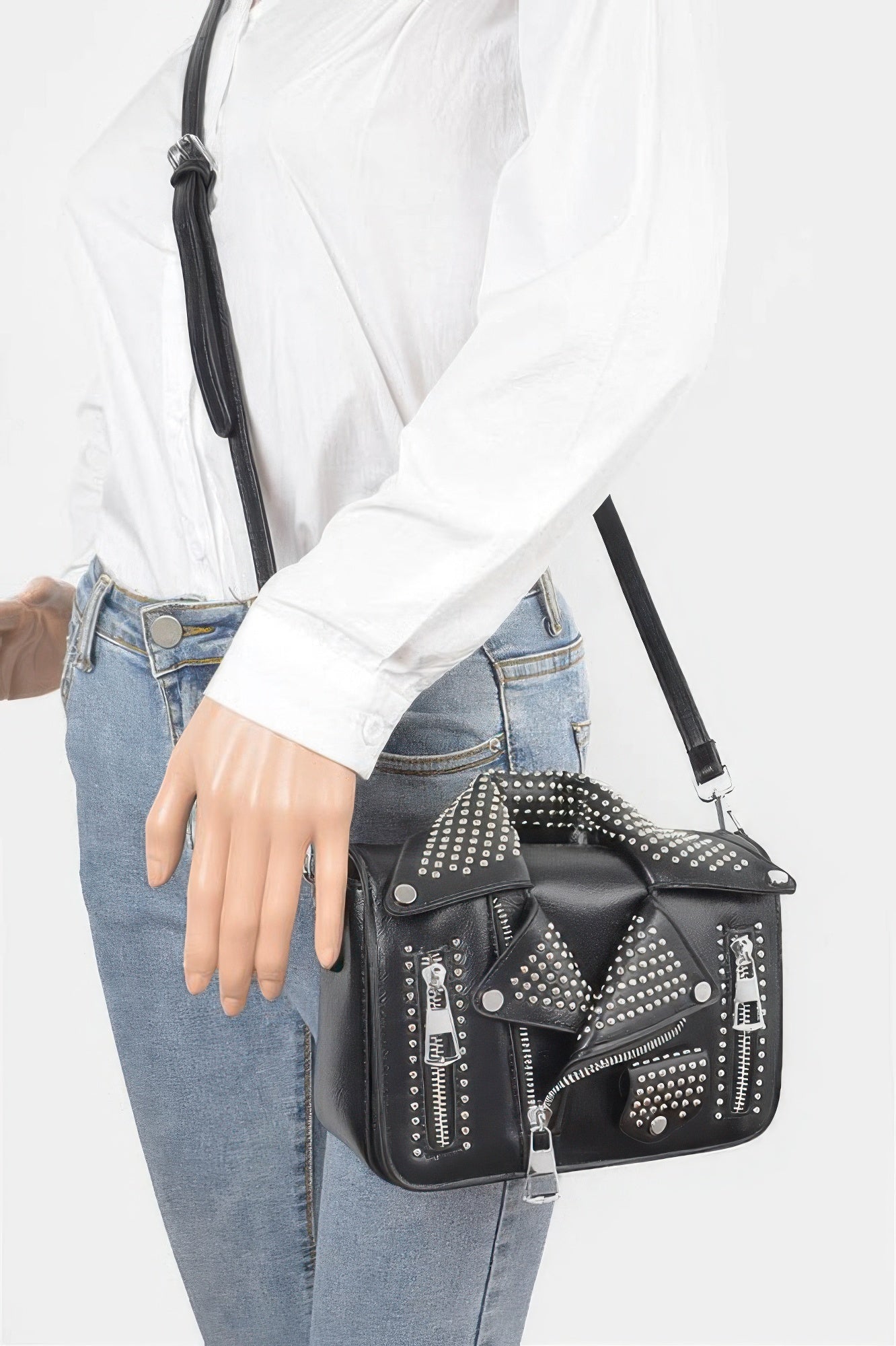 Faux Leather Metal Studded Jacket Clutch