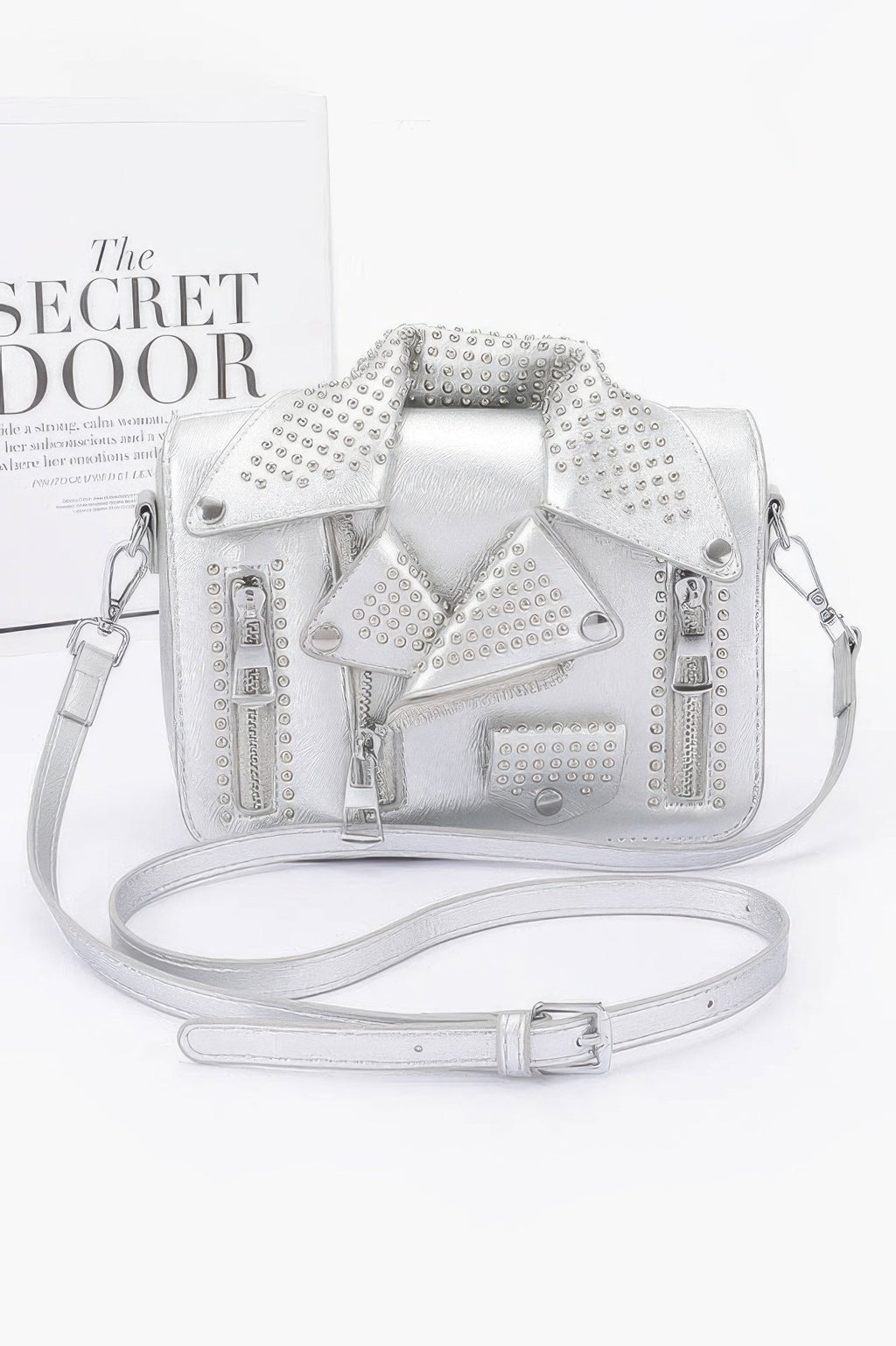 Faux Leather Metal Studded Jacket Clutch