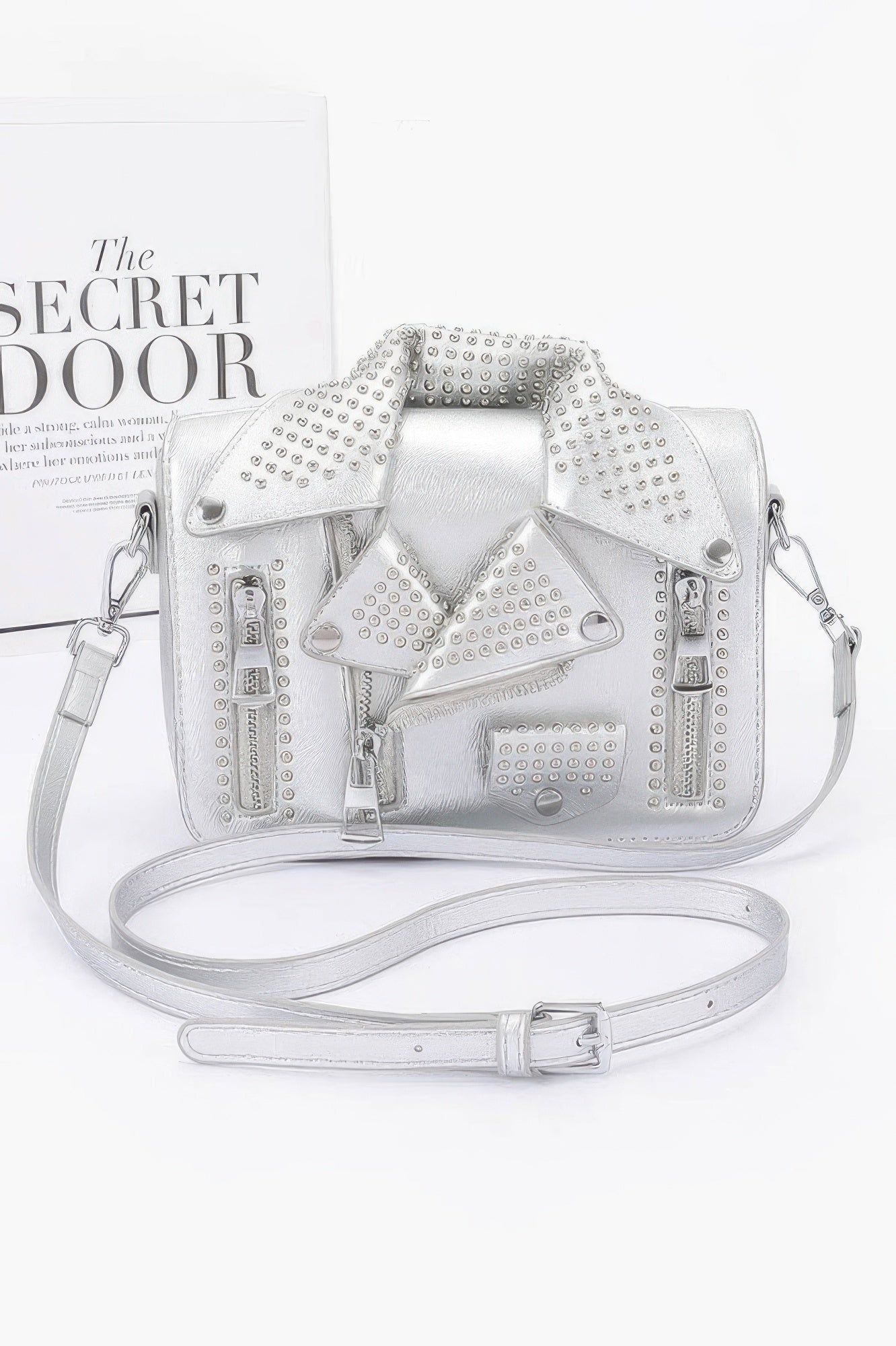 Faux Leather Metal Studded Jacket Clutch
