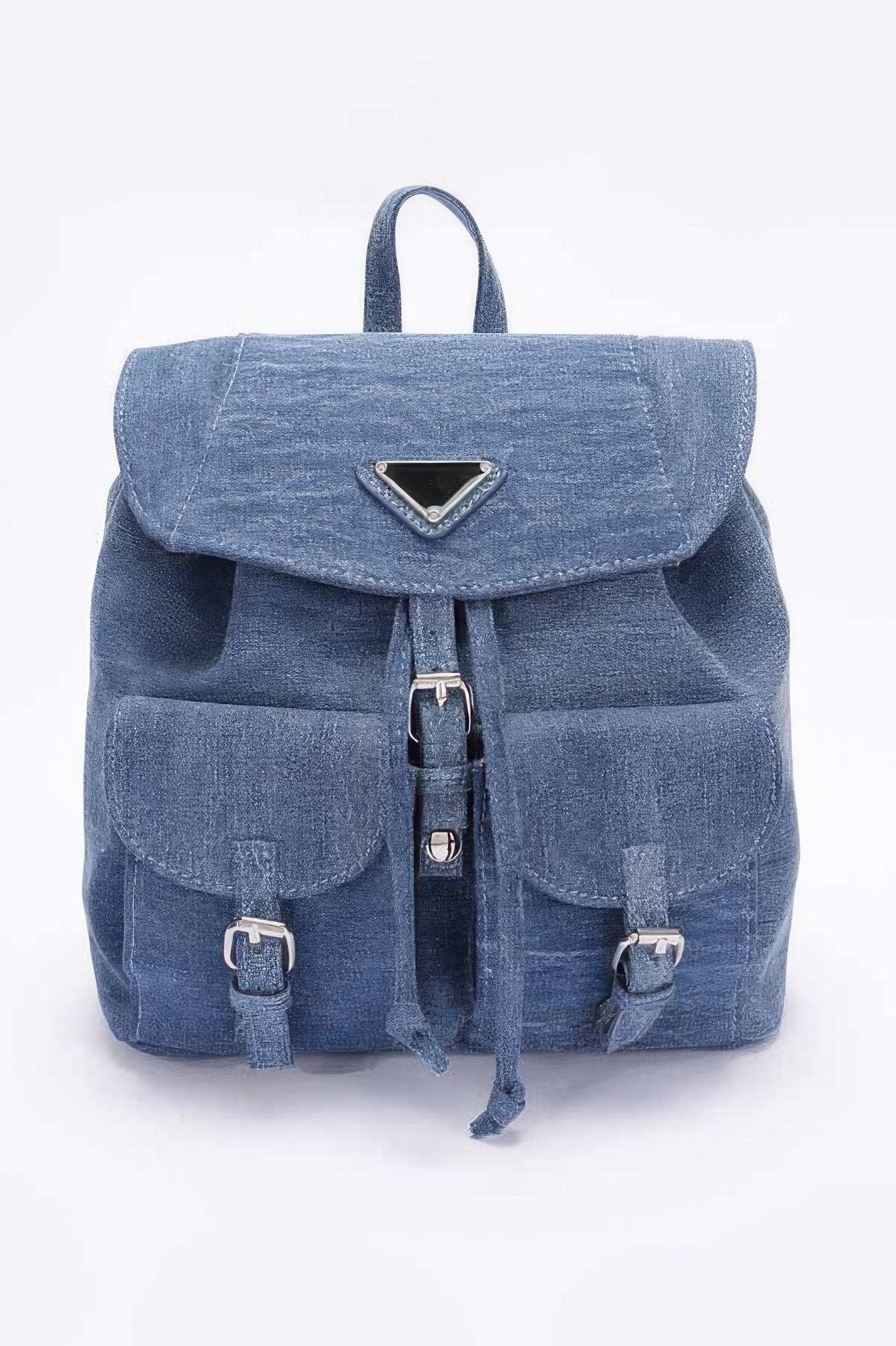 Denim Mini Backpack | Double Front Pocket Silver Hardware Flap Closure