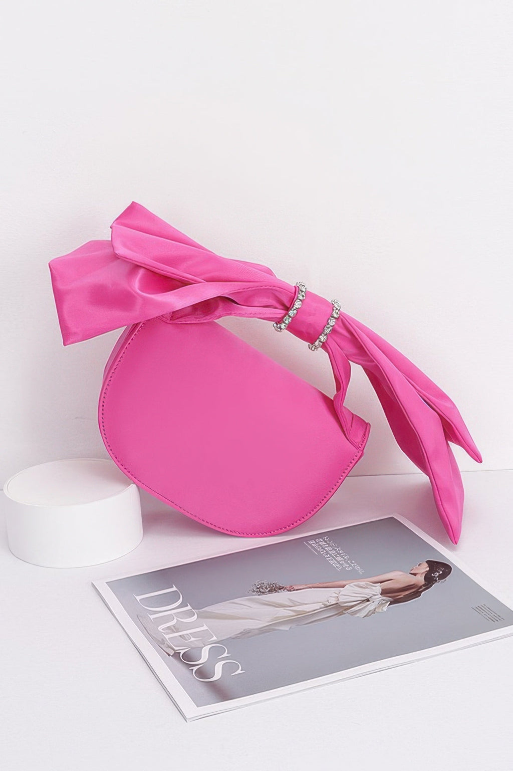 Oversized Bow Handle Satin Crossbody Bag