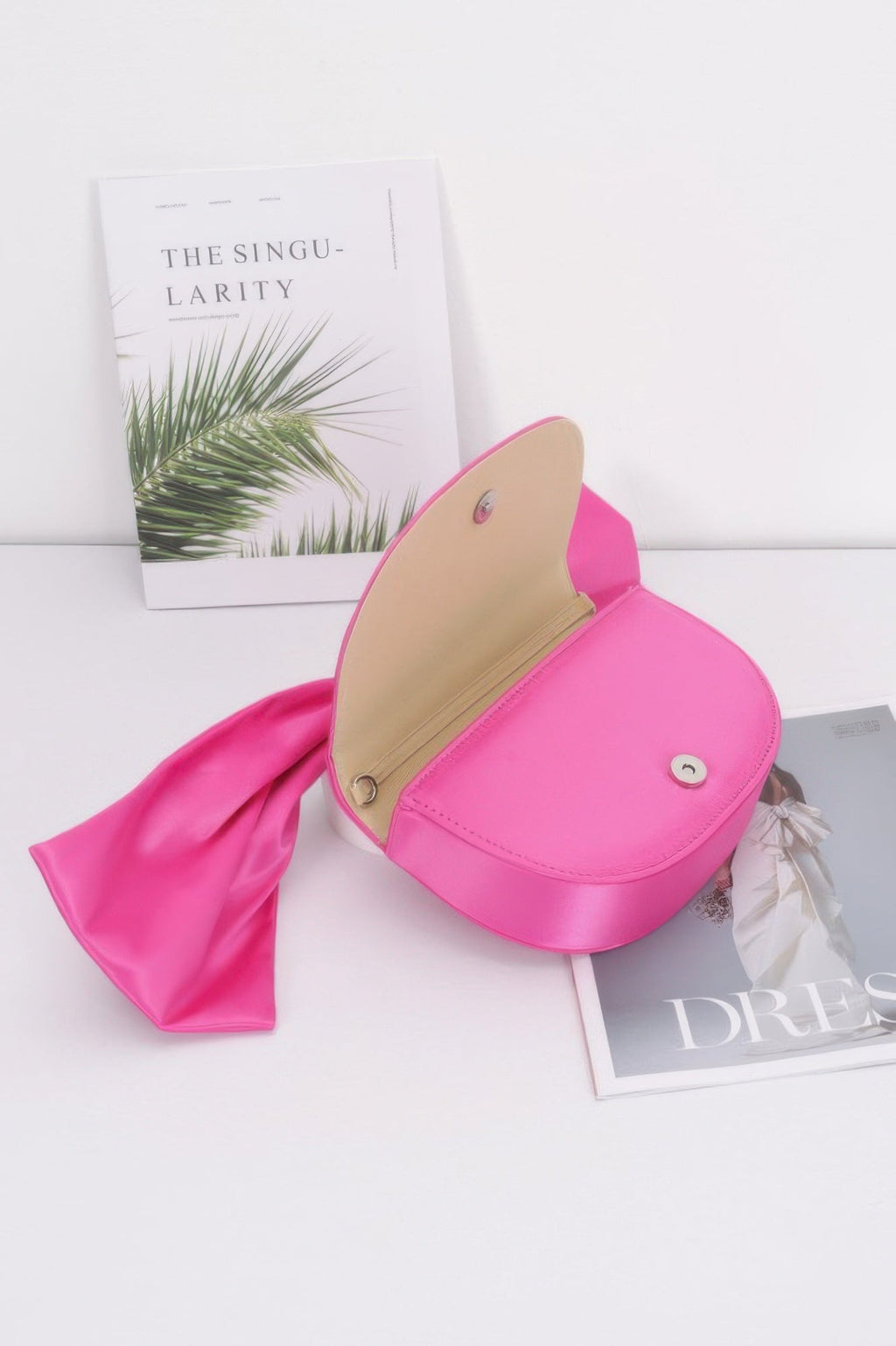 Oversized Bow Handle Satin Crossbody Bag