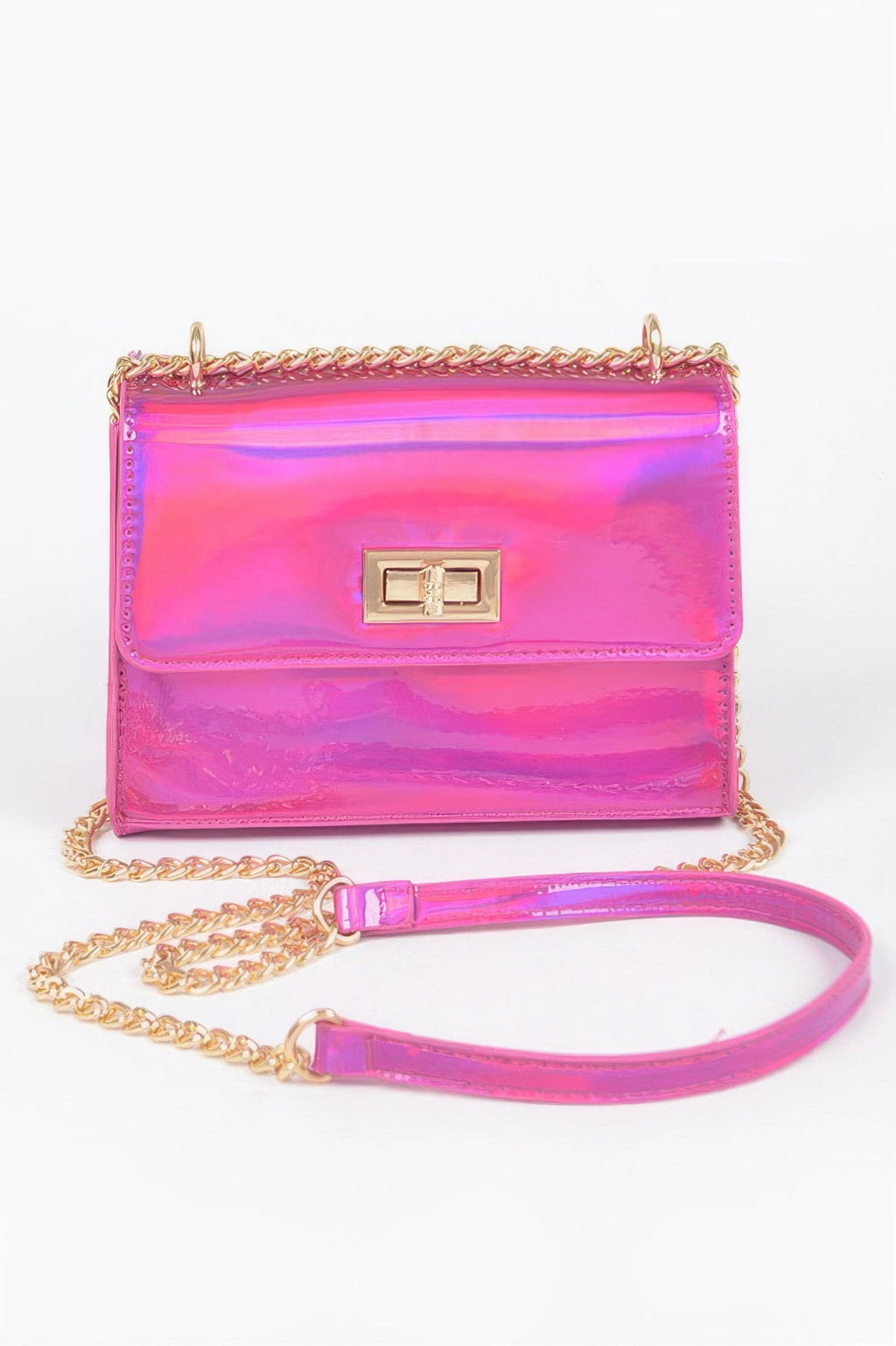 Holographic Iridescent Flap Crossbody Bag | Gold Chain Strap
