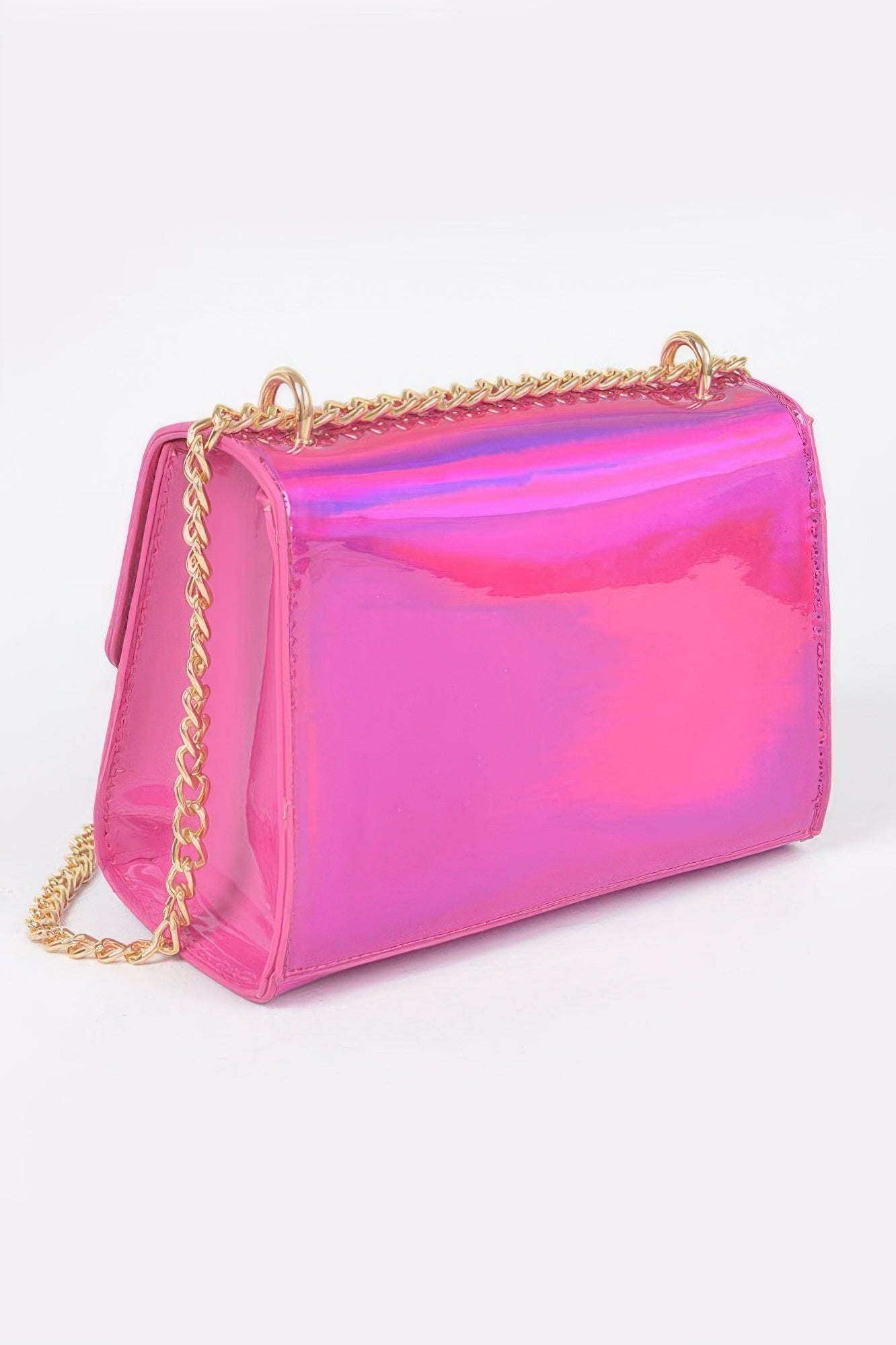 Holographic Iridescent Flap Crossbody Bag | Gold Chain Strap