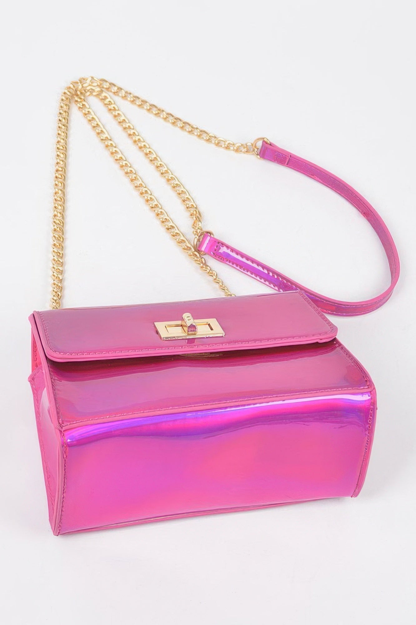 Holographic Iridescent Flap Crossbody Bag | Gold Chain Strap