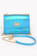 Holographic Iridescent Flap Crossbody Bag | Gold Chain Strap