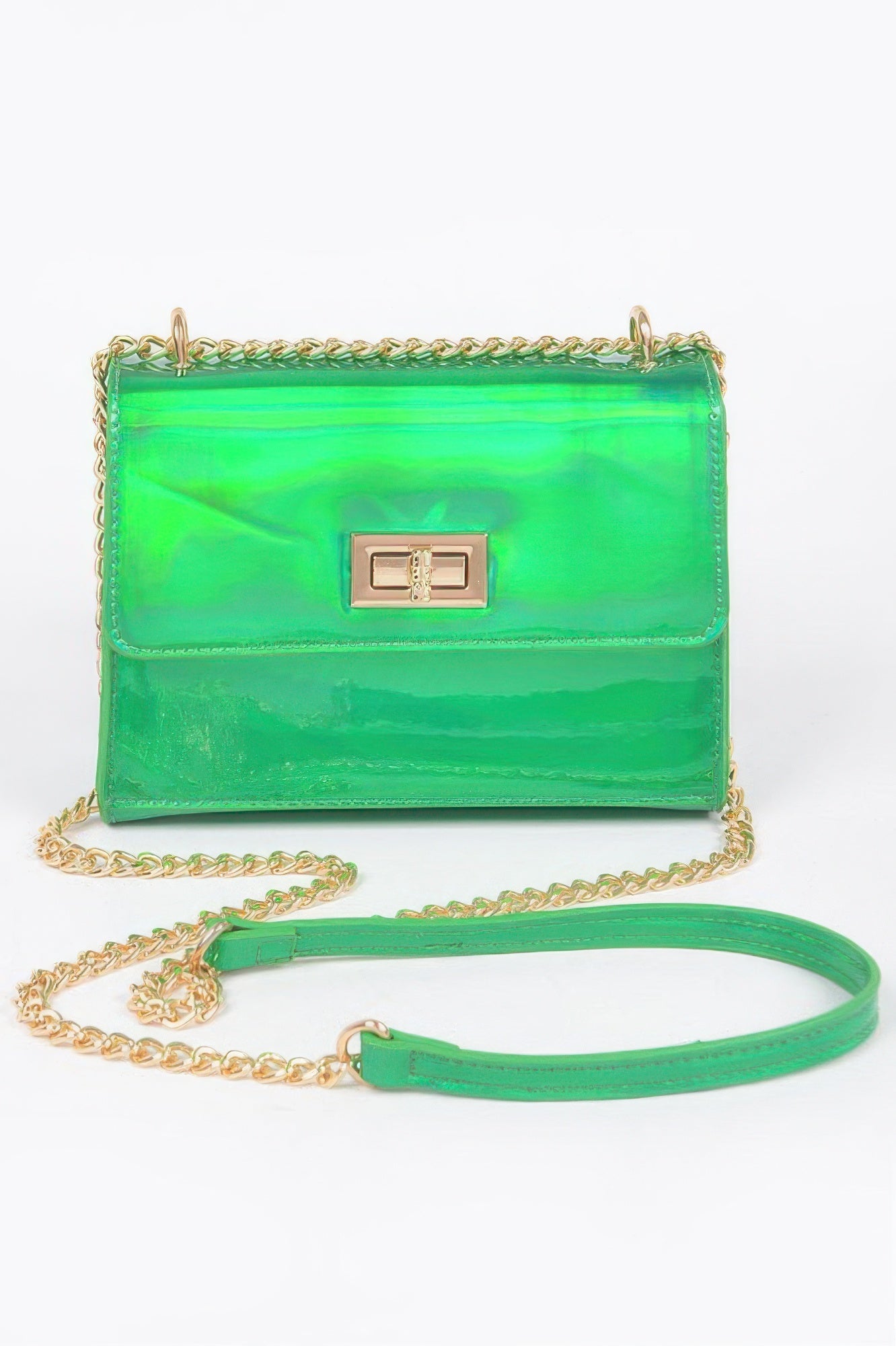 Holographic Iridescent Flap Crossbody Bag | Gold Chain Strap