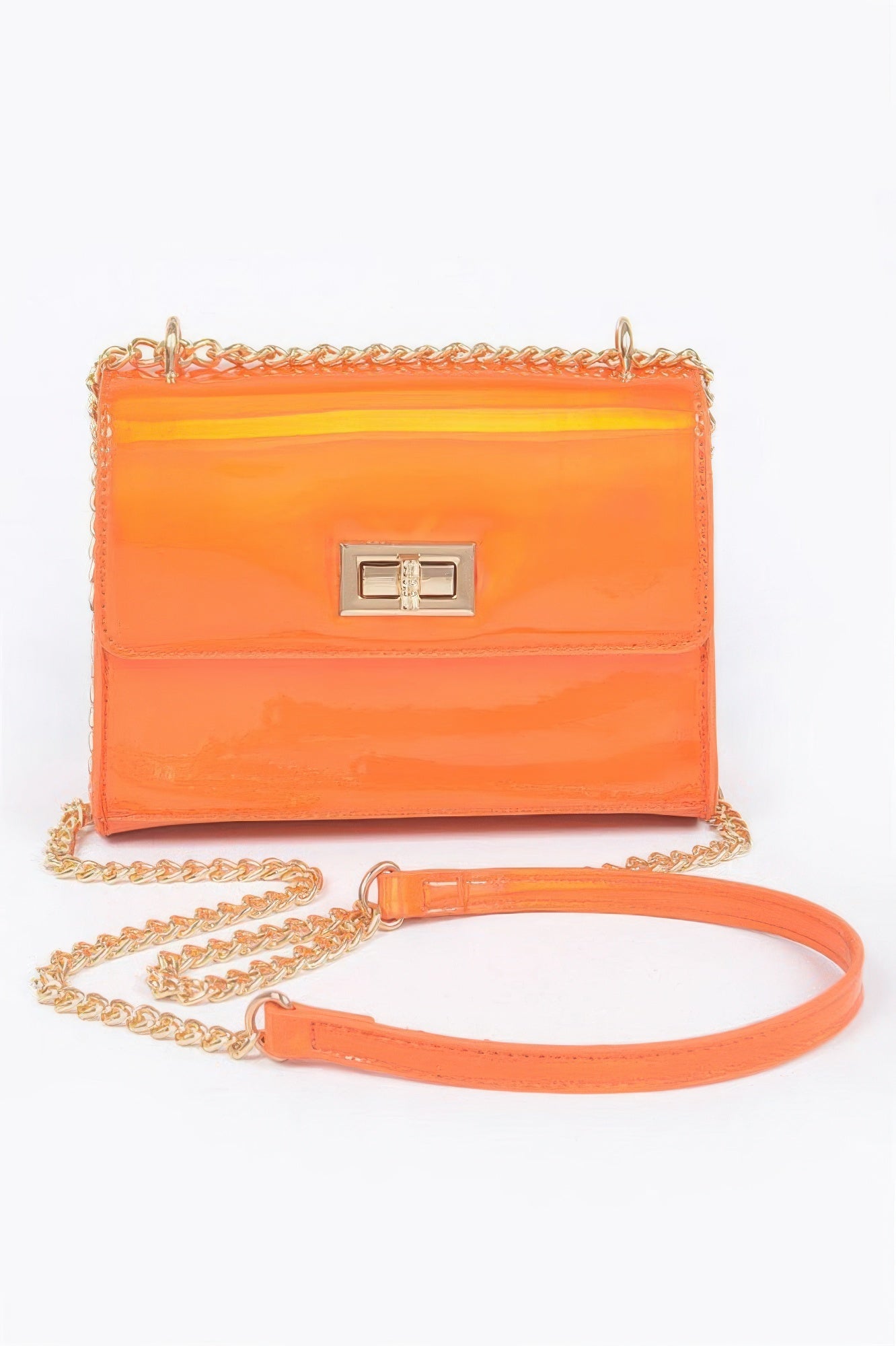 Holographic Iridescent Flap Crossbody Bag | Gold Chain Strap