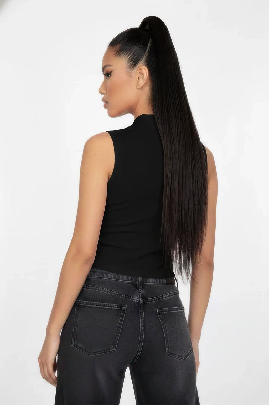Sleeveless Ribbed Polo Collar Crop Top | Slim Fit V-Notch Placket