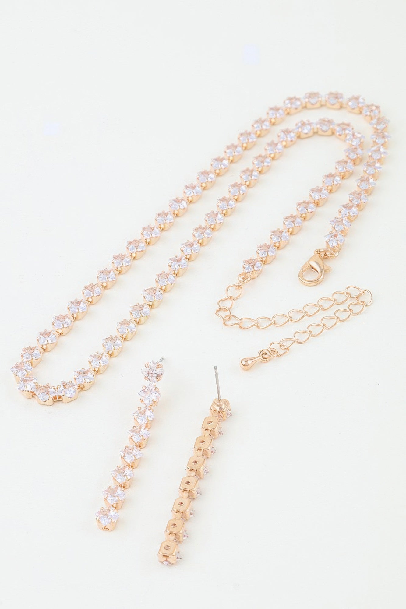 CZ Tennis Necklace & Drop Earring Set | Round Crystal Gold & Silver