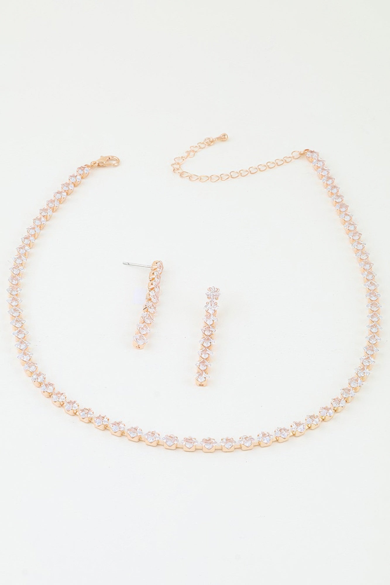 CZ Tennis Necklace & Drop Earring Set | Round Crystal Gold & Silver