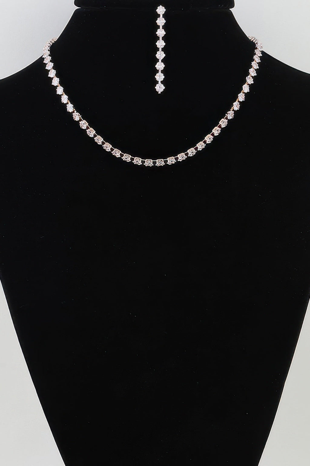 CZ Tennis Necklace & Drop Earring Set | Round Crystal Gold & Silver