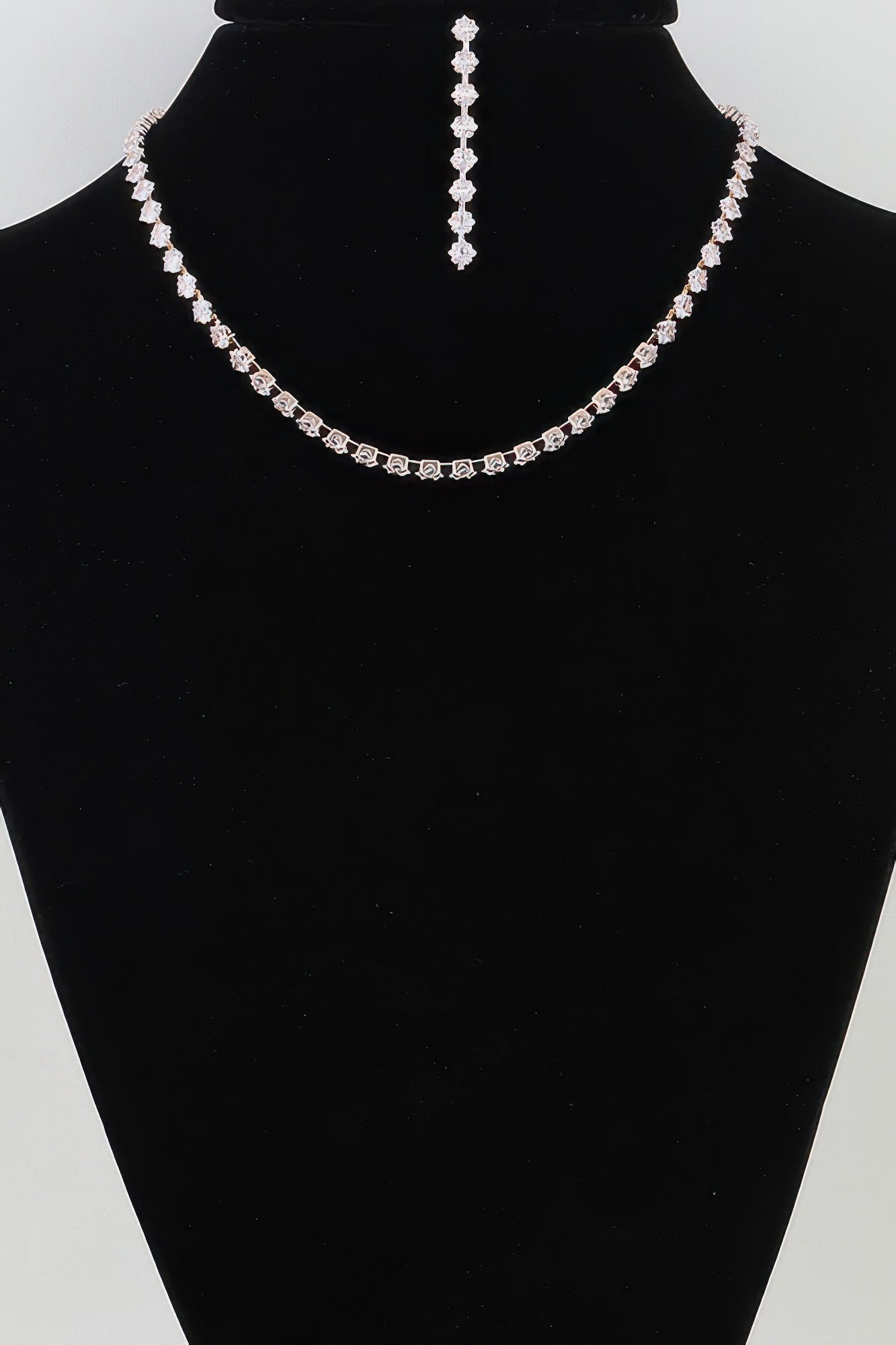CZ Tennis Necklace & Drop Earring Set | Round Crystal Gold & Silver