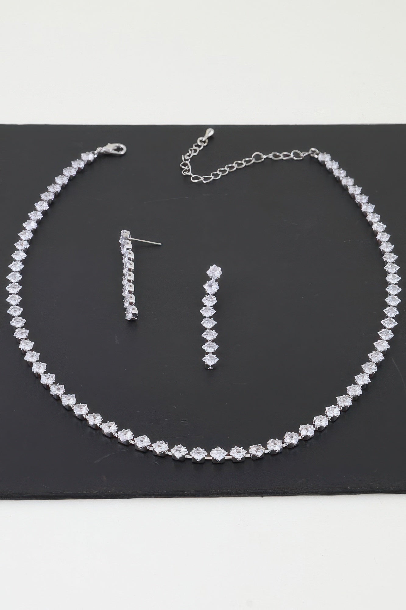 CZ Tennis Necklace & Drop Earring Set | Round Crystal Gold & Silver