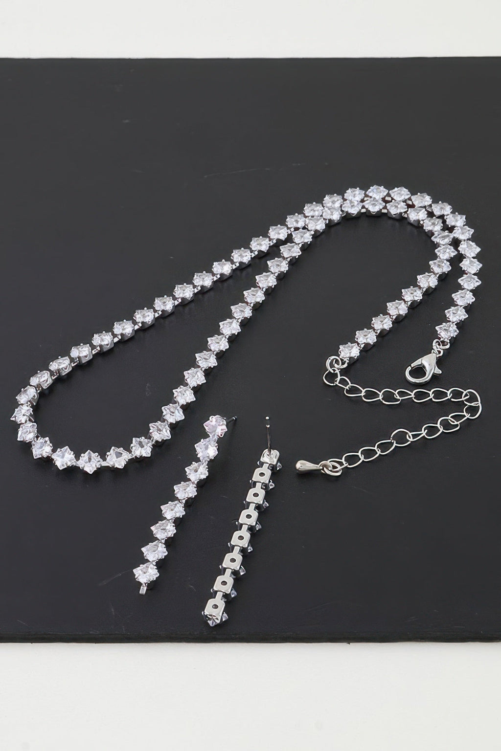 CZ Tennis Necklace & Drop Earring Set | Round Crystal Gold & Silver