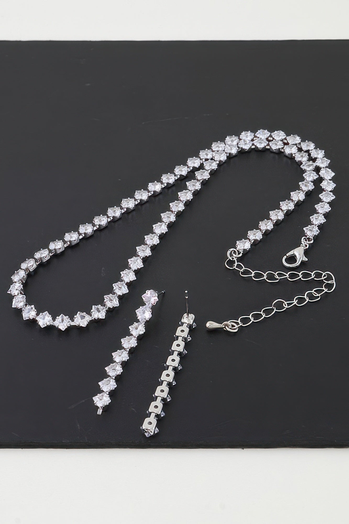 CZ Tennis Necklace & Drop Earring Set | Round Crystal Gold & Silver