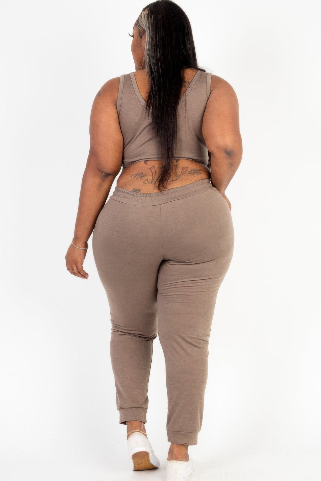 Plus Size French Terry Crop Tank & Jogger Set | Scoop Neck Lounge Two-Piece