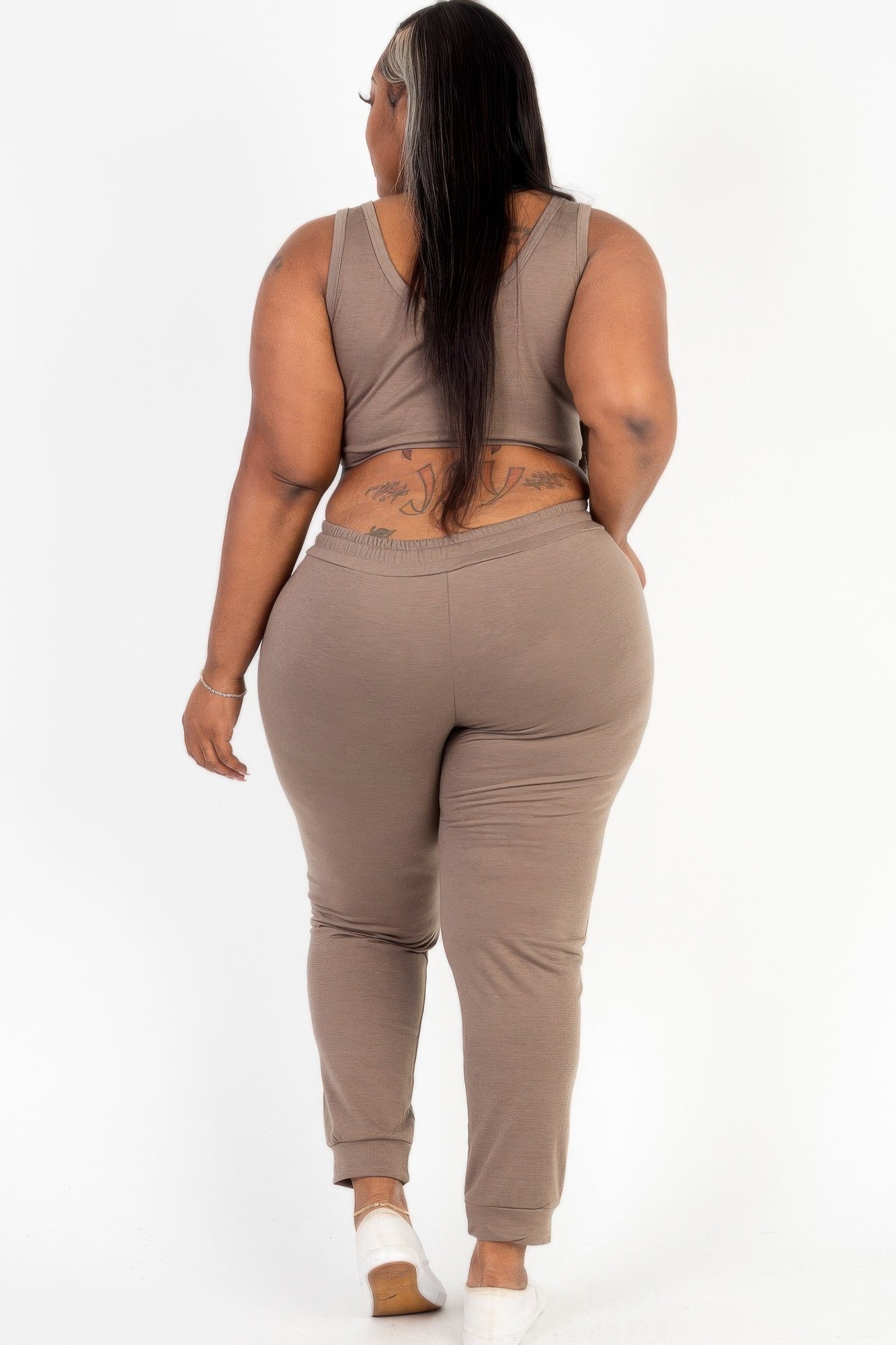 Plus Size French Terry Crop Tank & Jogger Set | Scoop Neck Lounge Two-Piece
