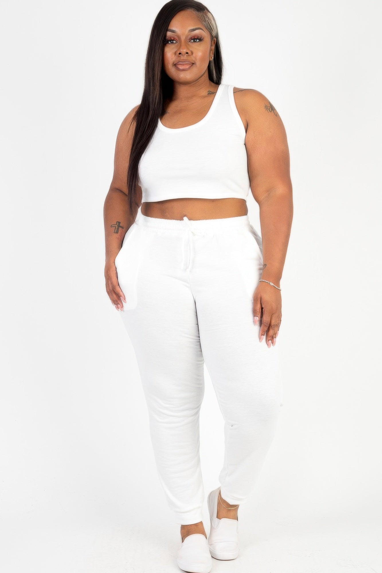 Plus Size French Terry Crop Tank & Jogger Set | Scoop Neck Lounge Two-Piece