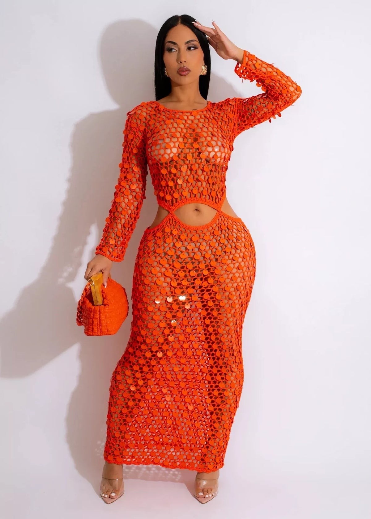 The Starlight Sequin Mesh Cutout Maxi Dress