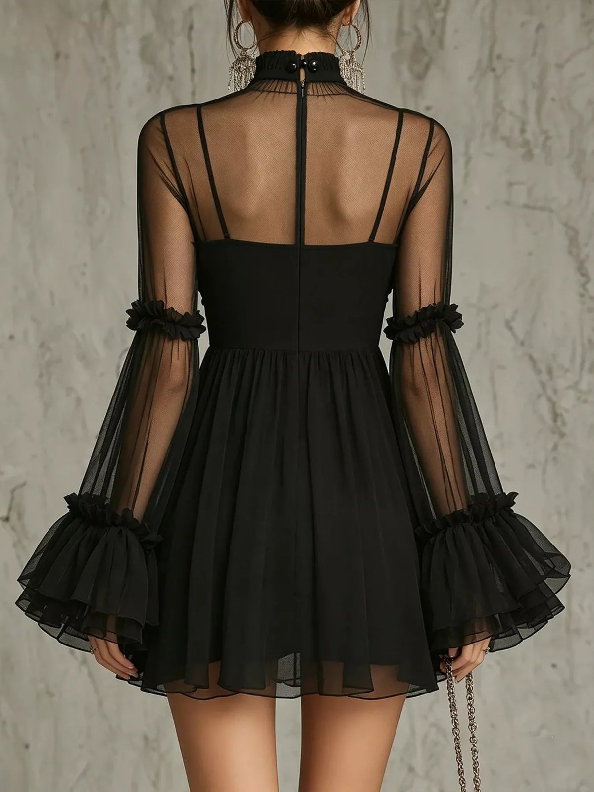 The Sheer Mesh Flare Sleeve Mini Dress