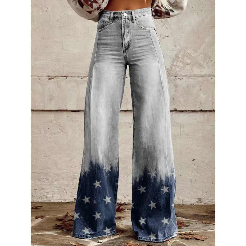 The Graphic District Printed Denim-Look Pants