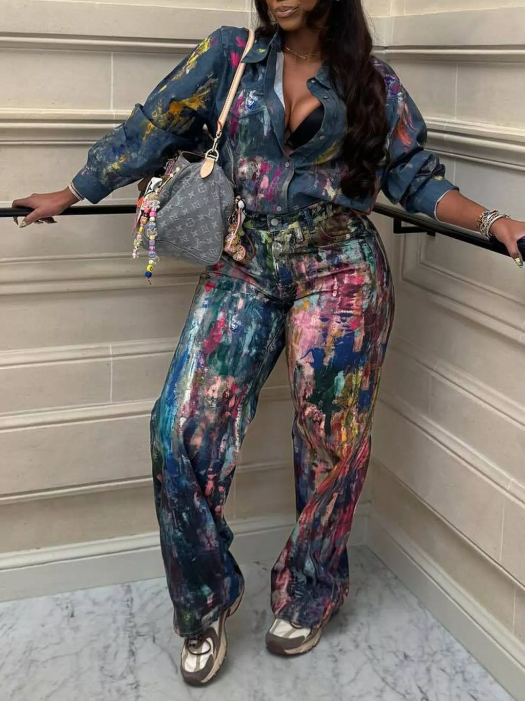 The Gallery District Paint-Print Denim-Look Shirt