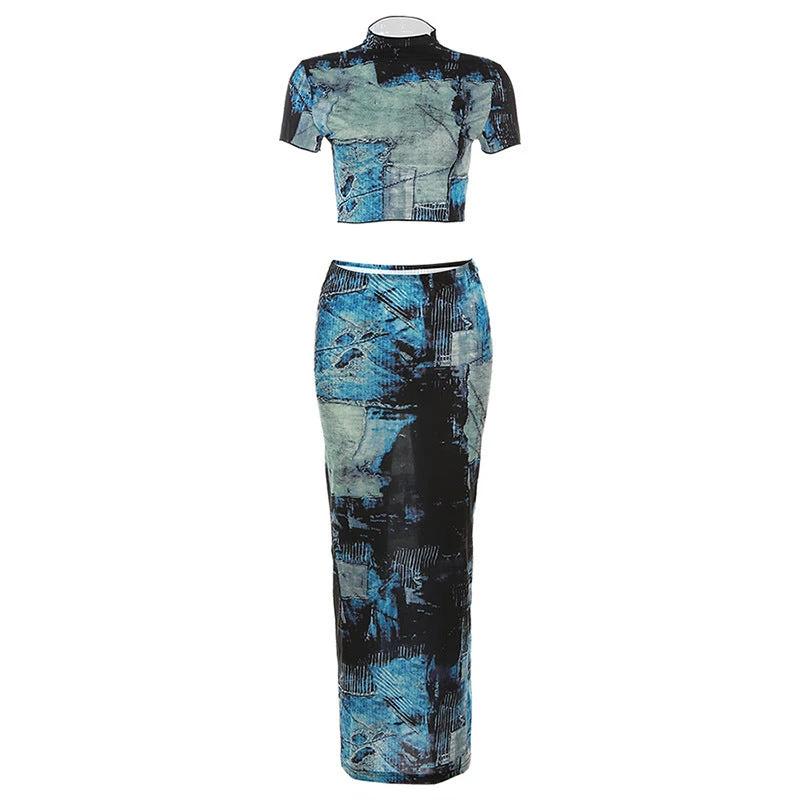 The Gallery Nights Abstract Top & Skirt Set