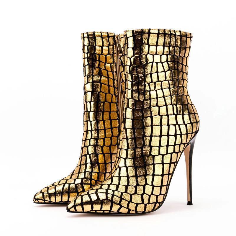 The Gilded Grid Stiletto Ankle Boots