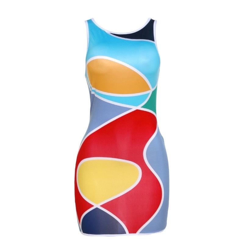 Abstract Multicolor Bodycon Dress