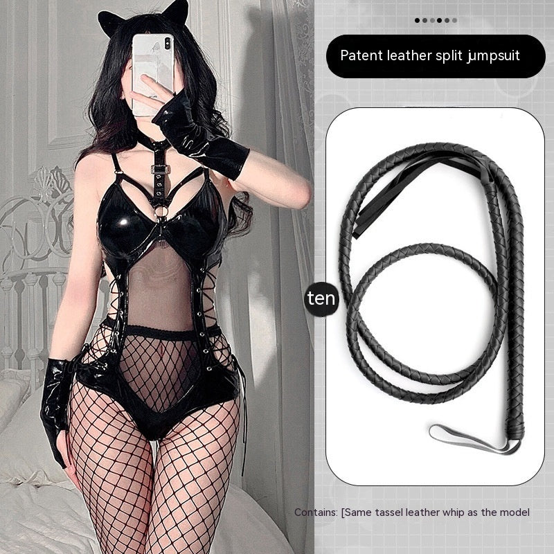 The Midnight Edge Patent-Look Lace-Up Lingerie Bodysuit