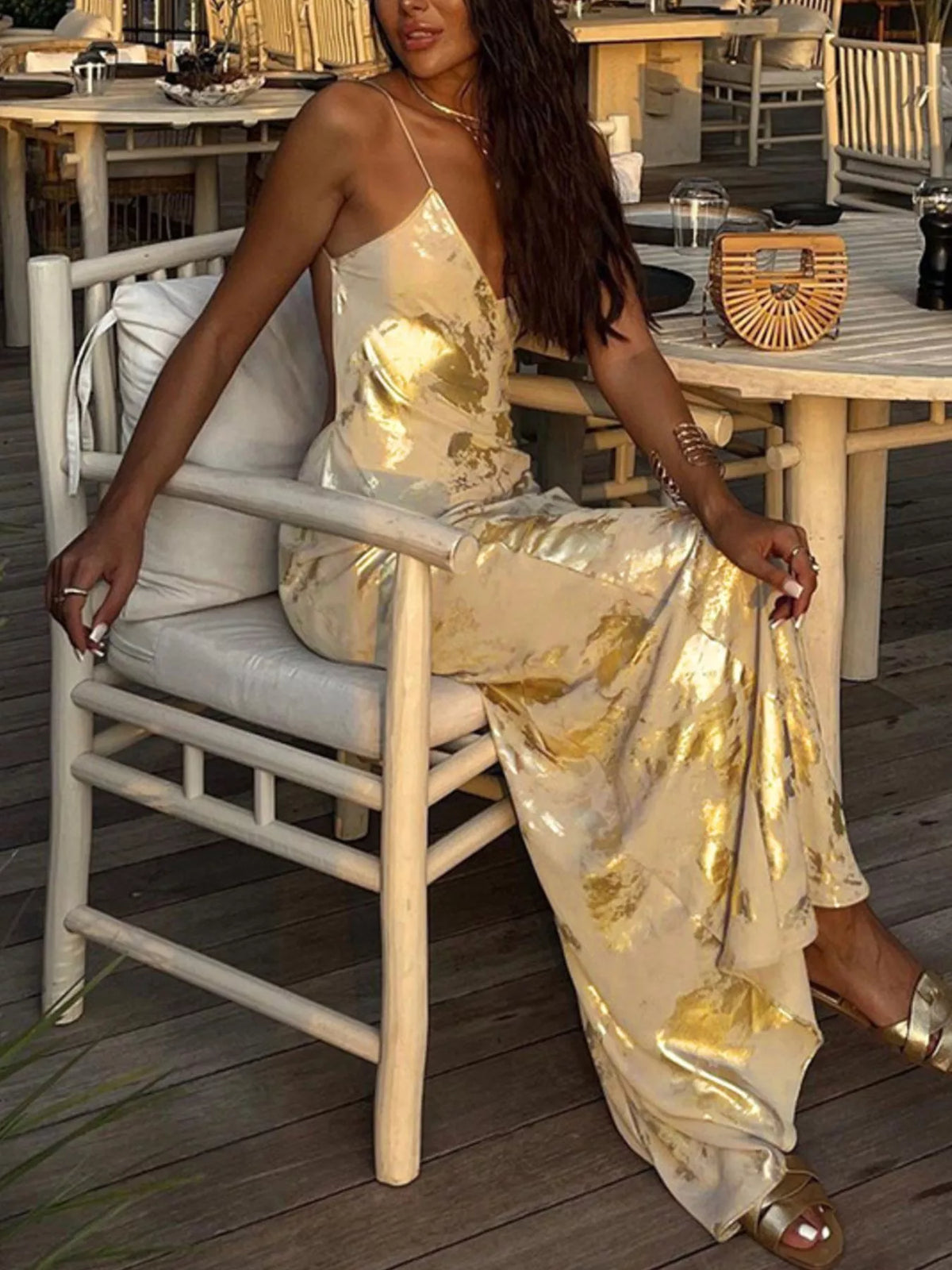 The Gilded Hour Backless Maxi Dress