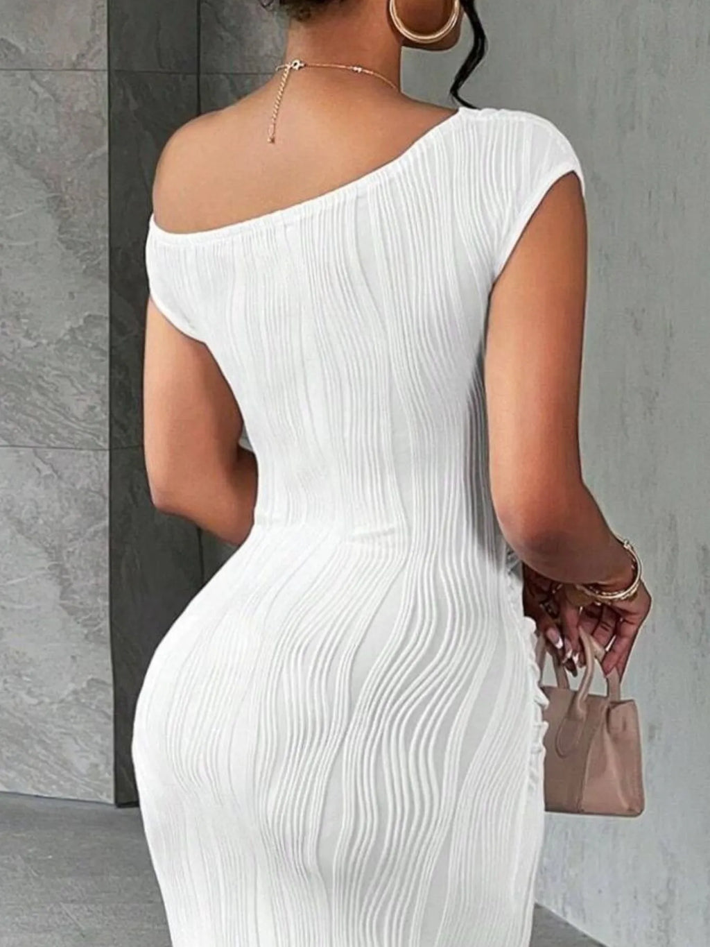 Textured One-Shoulder Bodycon Maxi Dress