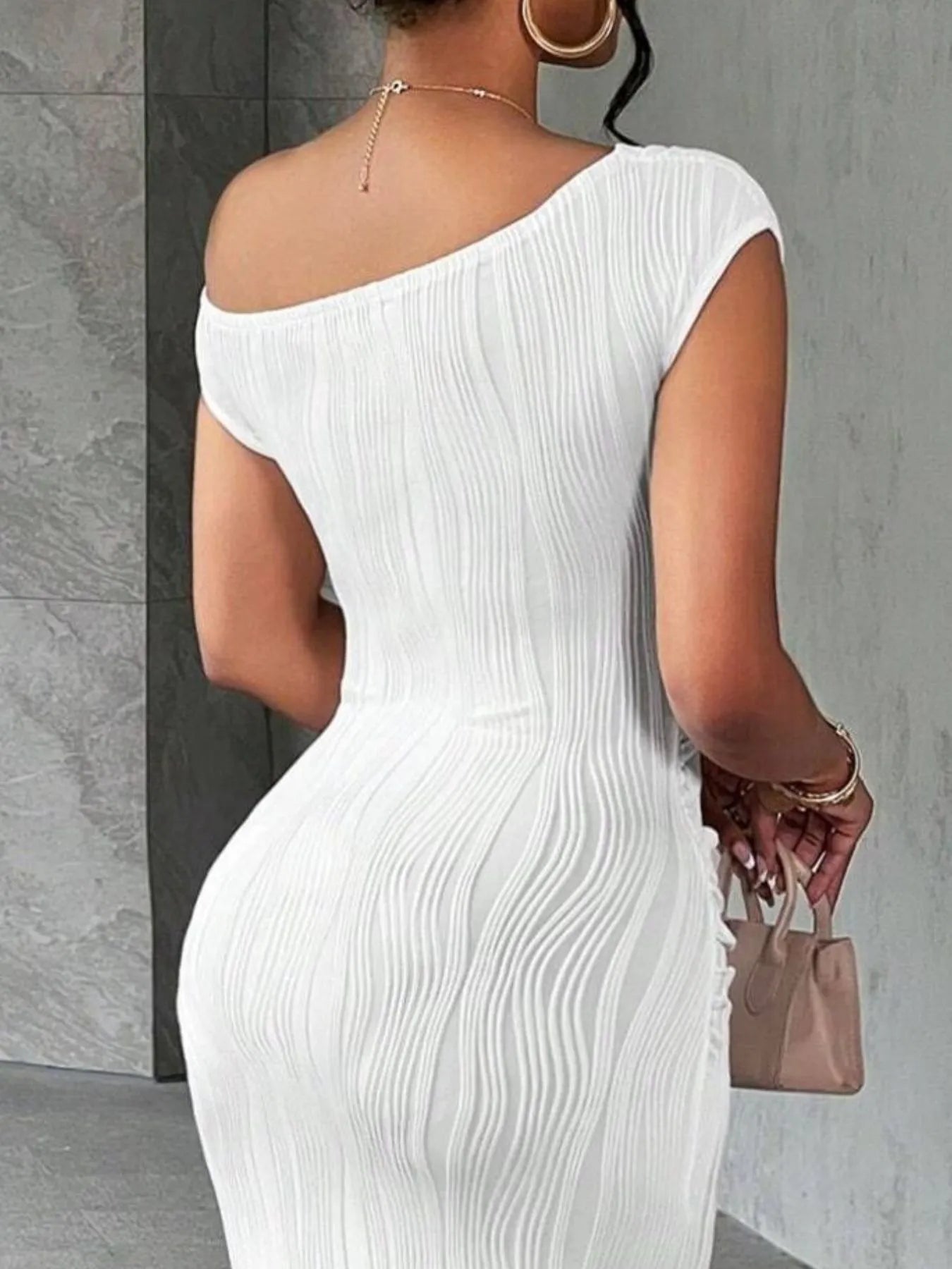 Textured One-Shoulder Bodycon Maxi Dress
