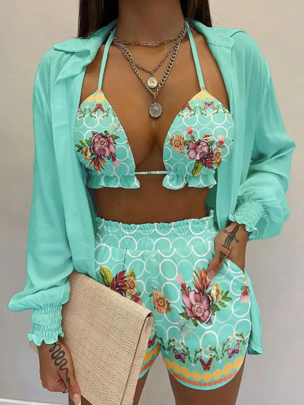 The Bloom Escape Three-Piece Shorts Set
