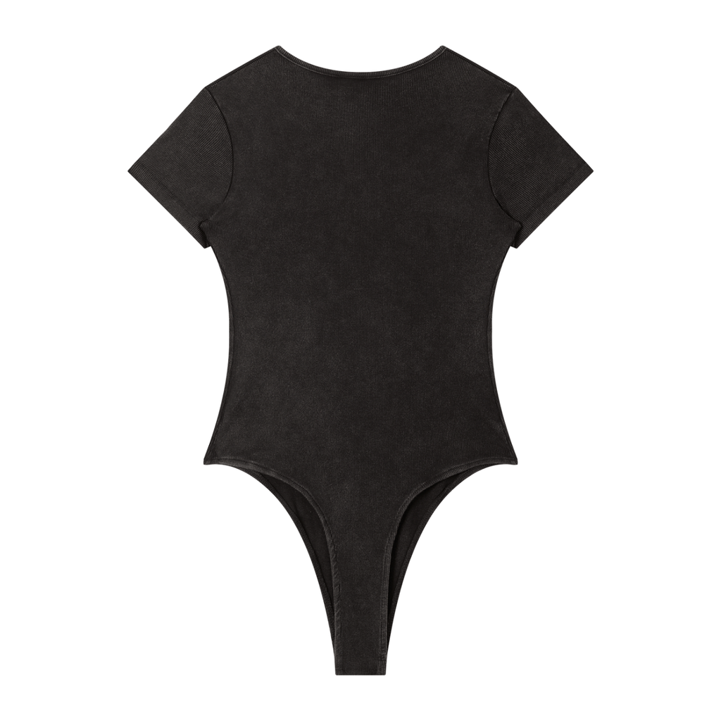 Mineral Wash Ribbed Crew Neck Short Sleeve Bodysuit