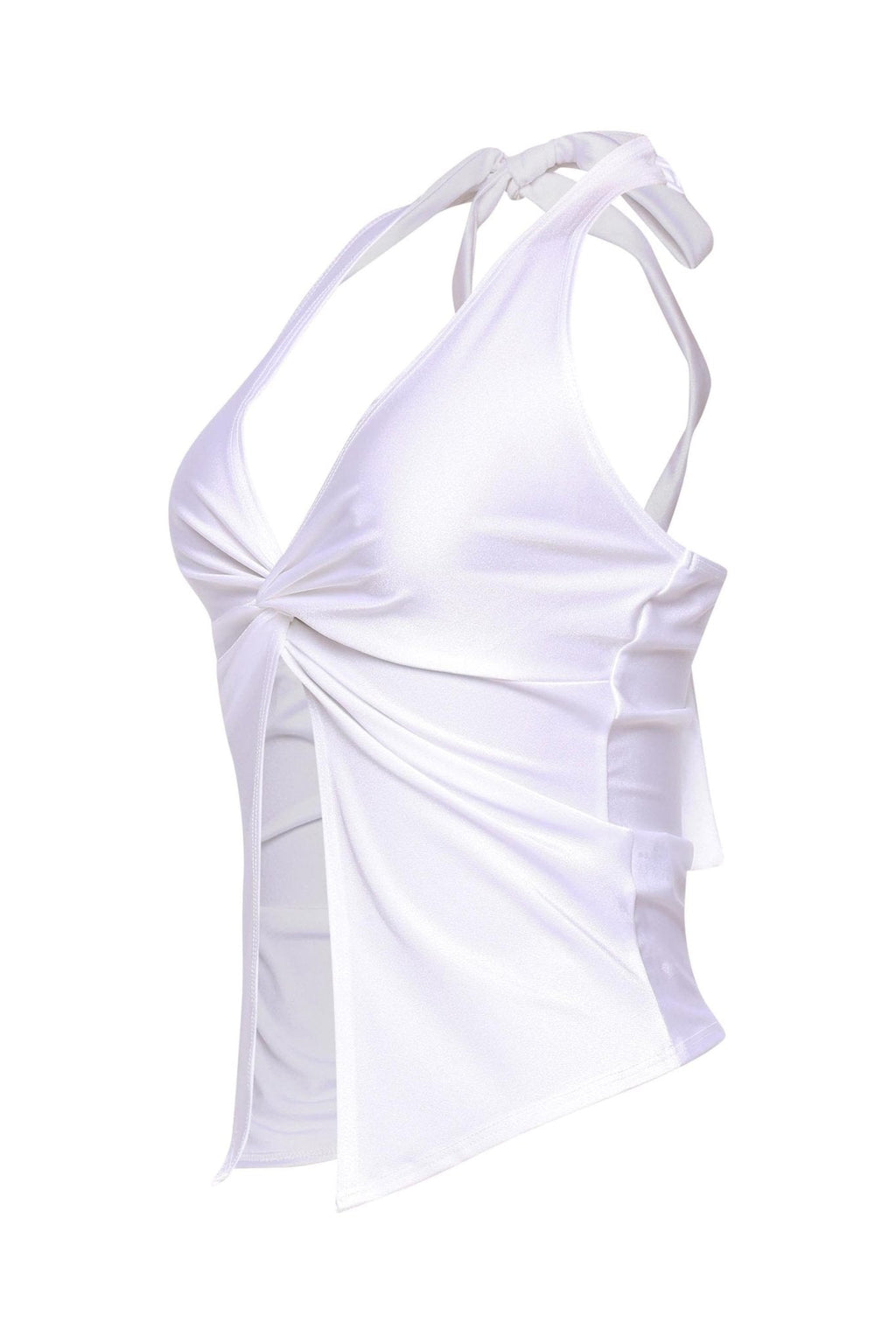 Aliyah Halter Top | Deep V-Neck Front Knot Backless Cropped