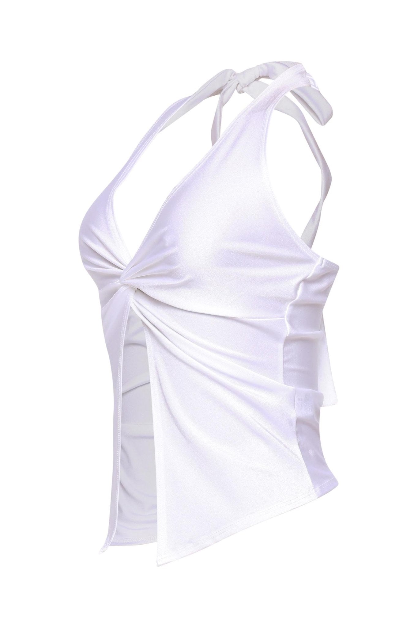 Aliyah Halter Top | Deep V-Neck Front Knot Backless Cropped