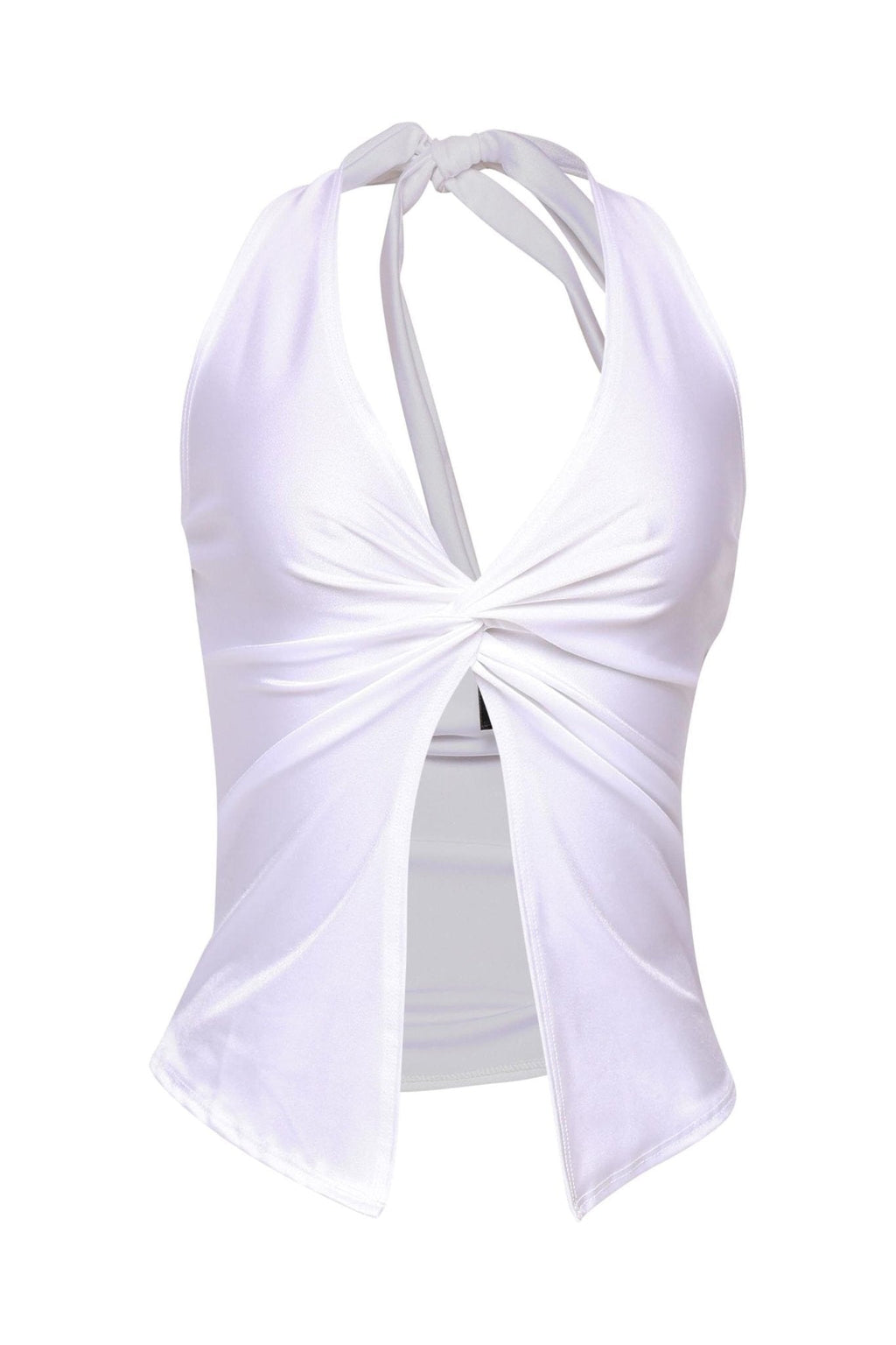 Aliyah Halter Top | Deep V-Neck Front Knot Backless Cropped