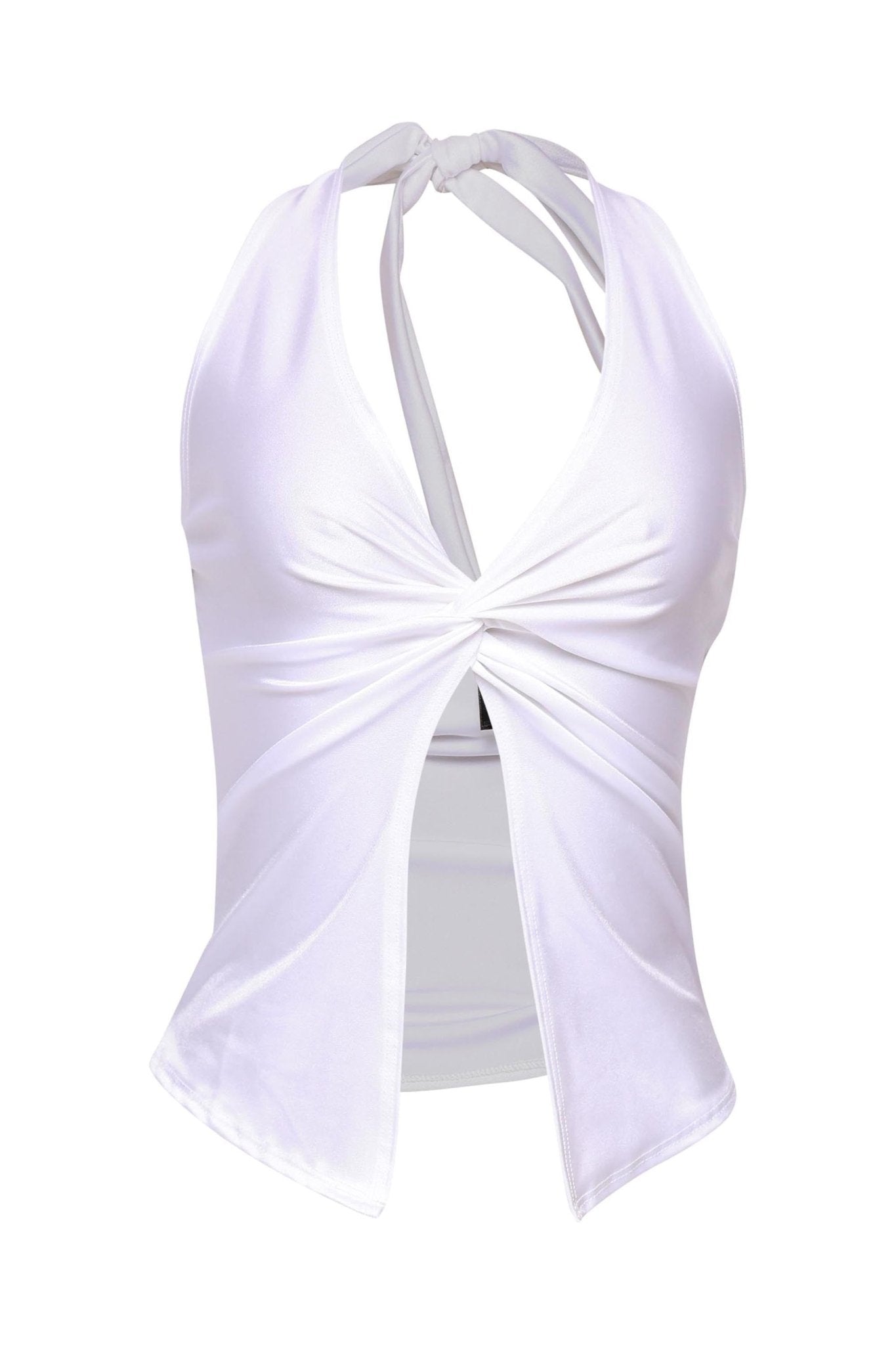 Aliyah Halter Top | Deep V-Neck Front Knot Backless Cropped