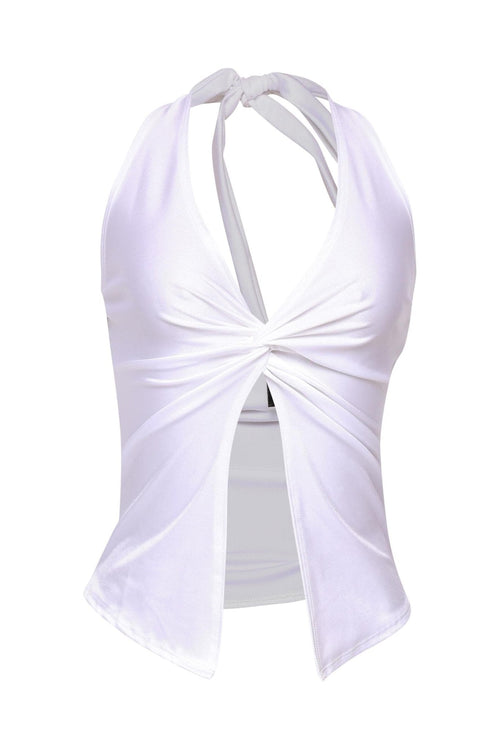Aliyah Halter Top | Deep V-Neck Front Knot Backless Cropped