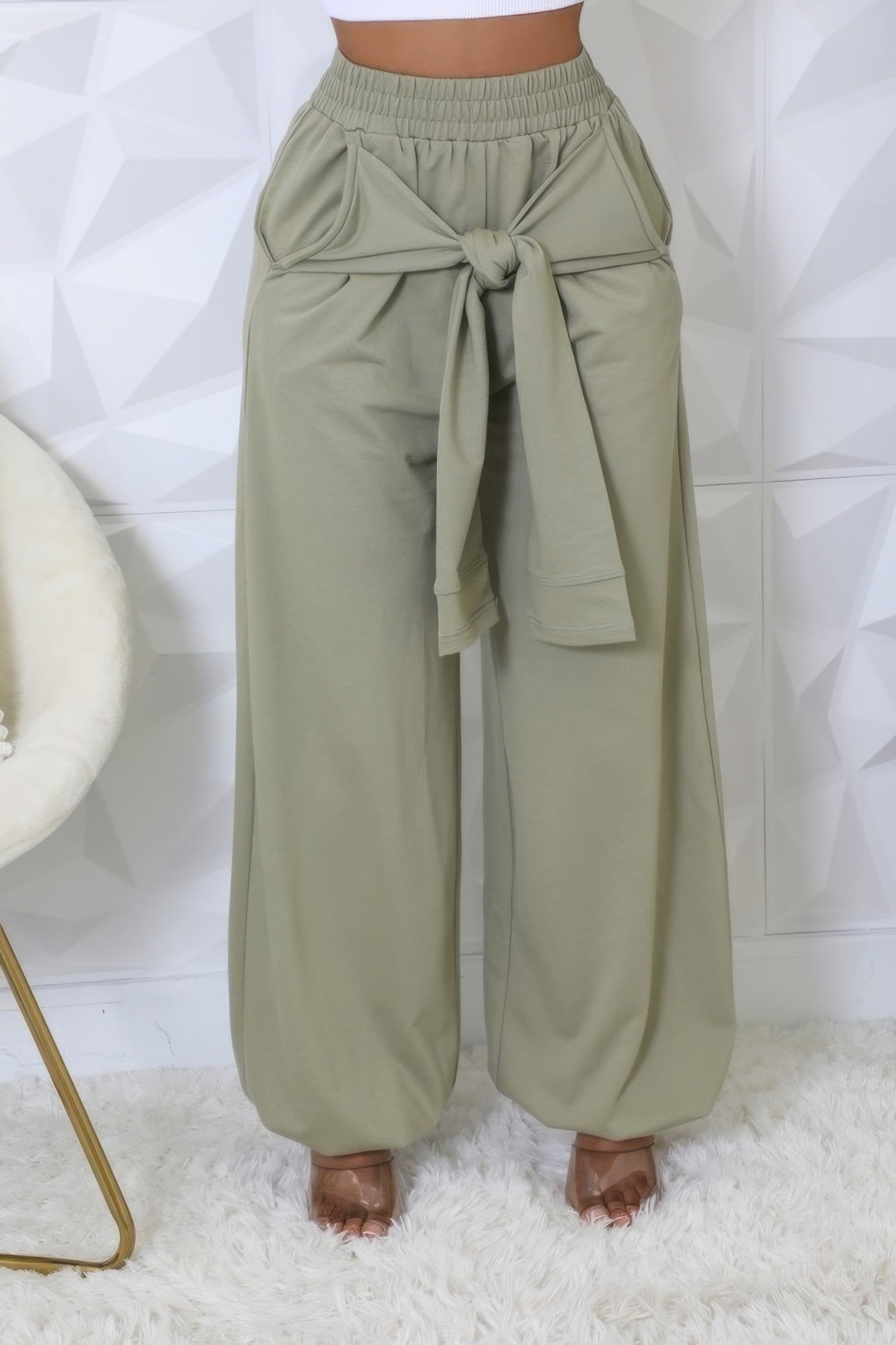 High-Waist Wide Leg Paperbag Pants | Self-Tie Bow Sash