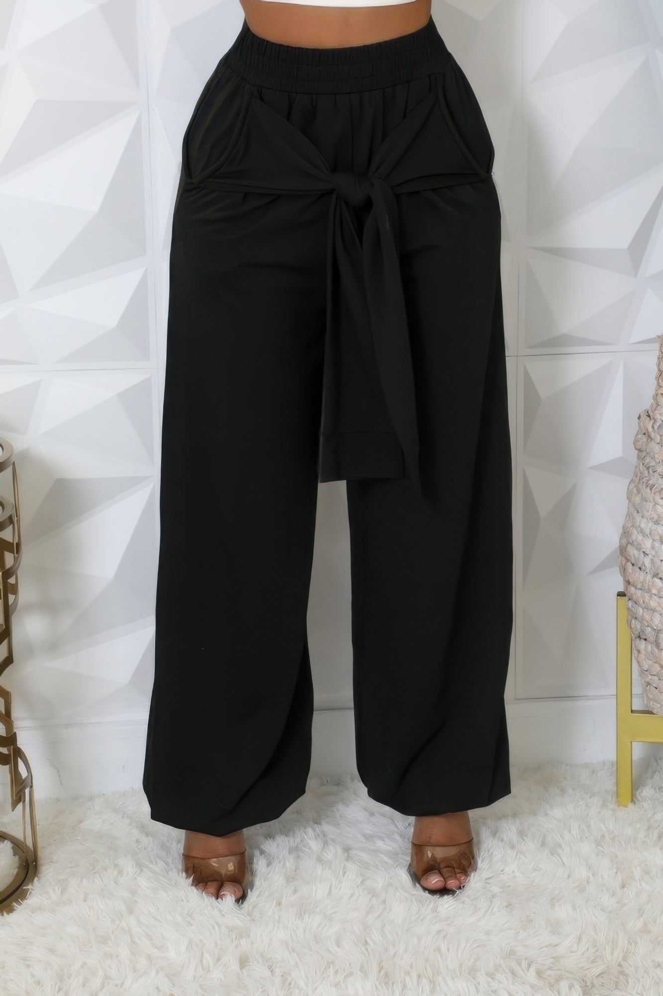 High-Waist Wide Leg Paperbag Pants | Self-Tie Bow Sash