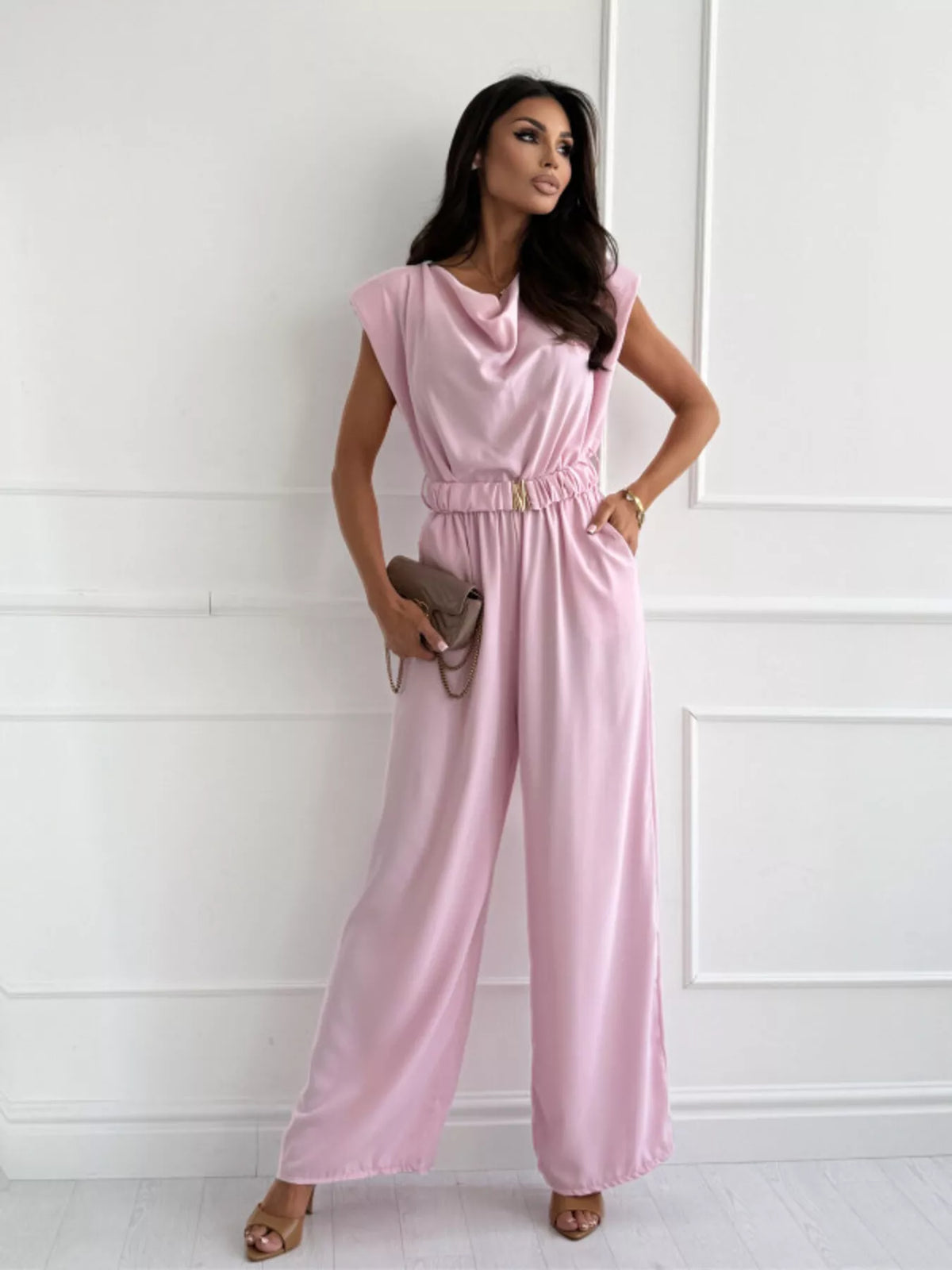 The Social Hour Belted Cowl-Neck Jumpsuit