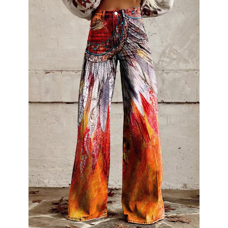The Graphic District Printed Denim-Look Pants