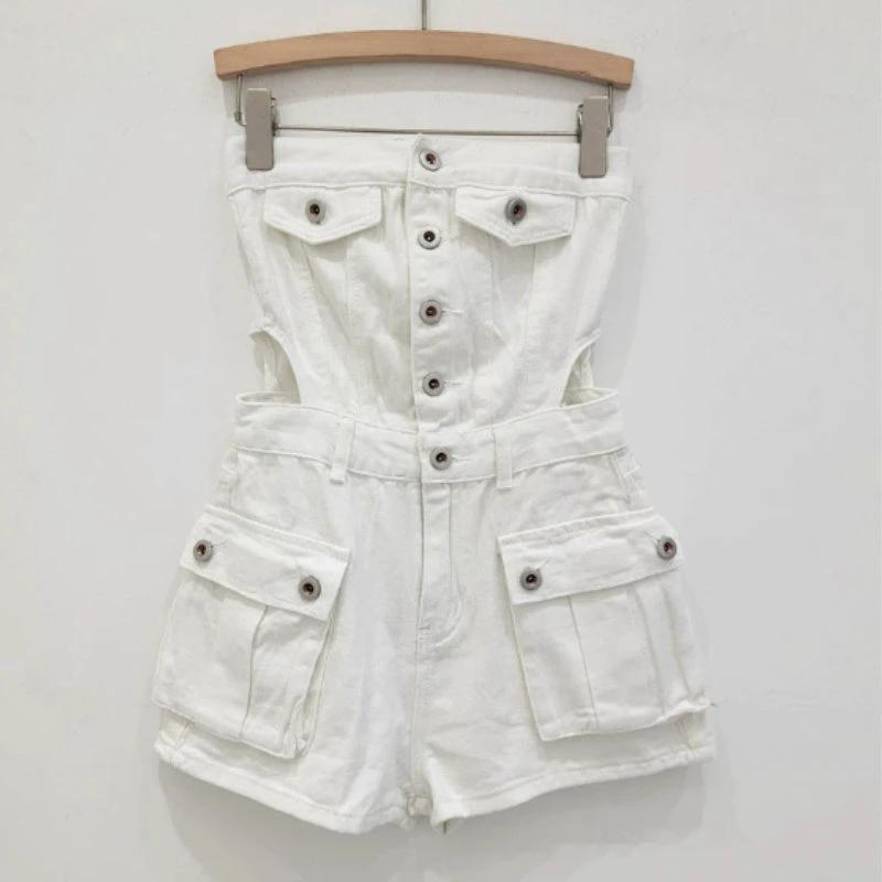 The Denim District Strapless Cutout Romper