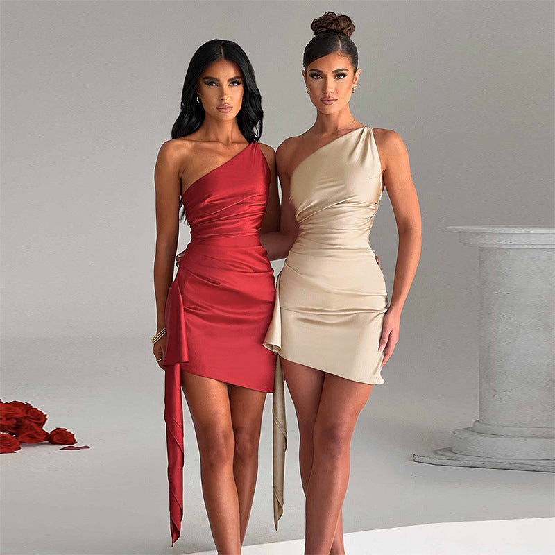 The Evening Enchantress One-Shoulder Draped Mini Dress