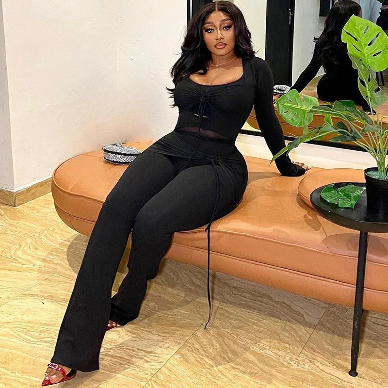 The Noir Social Mesh Tie-Front Pants Set