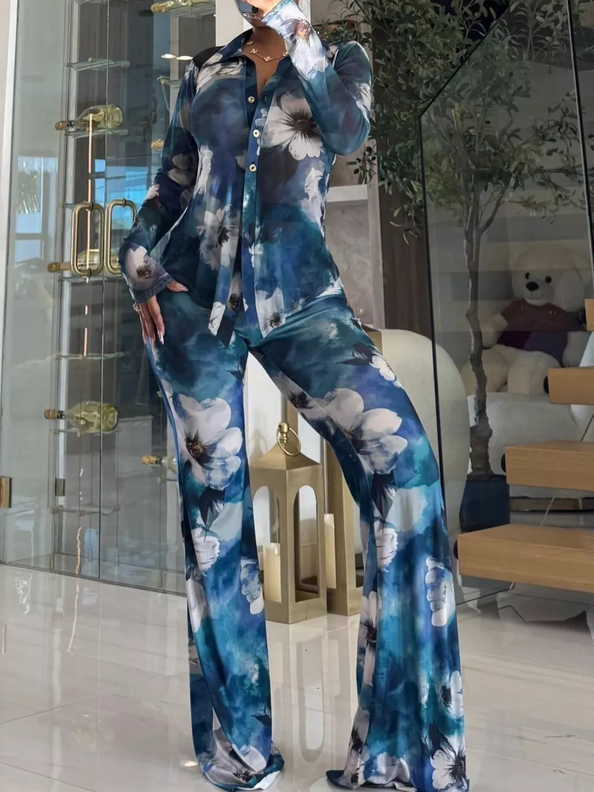 The Afterglow Printed Mesh Pants Set
